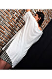 Pasaklı Giyim Kadın Beyaz Kaliteli Yarım Kollu Salaş Bol Oversize Uzun Tunik T-shirt 324150