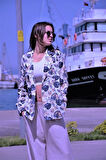 Kadın Bol Kesim Keten Oversize Rahat Ceket Kahverengi 3371200