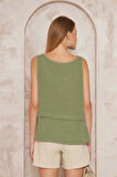 Kadın Haki Muslin Pis Dikiş Askılı Katlı Salaş Basic Atlet Bluz 3423180