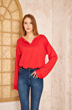 Kadın Ekstra Uzun Duble Kol / Yakası Yırtmaçlı Salaş Sweatshirt Bluz 3470190