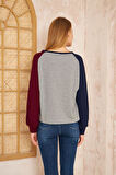 Kadın Beyaz Fıstık Yeşil Gri Yuvarlak Yaka Dikiş Detaylı Uzun Kollu Sweatshirt Bluz 3472200