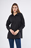 Kadın Uzun Kollu Terikoton Özel Kumaş Cepli  Spor Uzun Tunik Gömlek 3518185