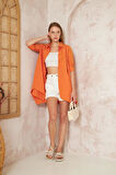 Kadın Asimetrik Tesettüre Uygun Uzun Terikoton Turuncu Tunik Gömlek Elbise 4912230