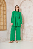 Kadın Benetton Gofre Balon Kol Büzgülü Tunik / Beli Lastikli Cepli Pantolon Tesettür Takım 3531360