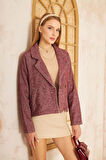 Kadın Bordo Rahat Kalıp Kendinden Dokulu Fitilli Kaşe Kumaş Ceket 3529250