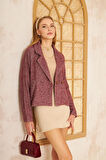 Kadın Bordo Rahat Kalıp Kendinden Dokulu Fitilli Kaşe Kumaş Ceket 3529250