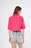 Kadın Crop Cepli Kısa Terrycotton Kaliteli Kumaş Turuncu Gömlek- Krop 3533160