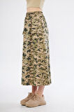 Kadın Kamuflaj Desen Gabardin Kumaş Etek Beli Lastikli Cep Detaylı Uzun Spor Etek 3553190