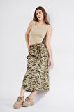 Kadın Kamuflaj Desen Gabardin Kumaş Etek Beli Lastikli Cep Detaylı Uzun Spor Etek 3553190