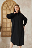 Kadın Uzun Kollu Poplin Cepli Oversize Uzun Günlük Spor Tunik Gömlek Elbise 3555270