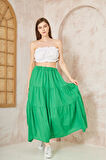 Kadın Cepli Asimetrik Kesim Fırfırlı Beli Lastikli Kloş 3 Kat Salaş Spor Etek 3574260