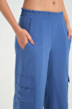 Kadın Kaliteli Yumuşak Kupra Kumaş Cepli Beli Lastikli Bol Paça Kargo Pantolon 3600230