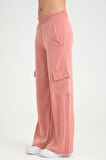 Kadın Kaliteli Yumuşak Kupra Kumaş Cepli Beli Lastikli Bol Paça Kargo Pantolon 3600230