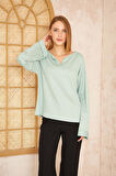 Kadın Ekstra Uzun Duble Kol / Yakası Yırtmaçlı Salaş Sweatshirt Bluz 3470190