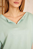 Kadın Ekstra Uzun Duble Kol / Yakası Yırtmaçlı Salaş Sweatshirt Bluz 3470190