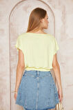 Kadın Sarı Eteği Lastikli Kısa Kol Geniş Yuvarlak Yaka Cepli Crop Bluz 3624150