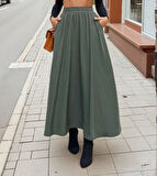 Kadın Yeni Sezon Beli Lastikli  A Kesim Salaş Uzun Yüksek Bel Kupra Etek 3676286