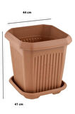1 adet 44 Litre Plastik Kare Büyük Boy Bahçe Balkon Salon Çiçek Yada Ağaç Saksı 44*44*41 cm Tabaklı