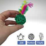 2li Rattan Renkli Peluş Tüy Kedi Köpek Oyuncak Yakalama Çiğneme Çıngıraklı Top Oyuncağı  GO50607166800