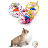 Renkli Metal Kafesli Peluş Fareli Kedi Köpek Oyuncağı Oyun Topu 6 cm  GO50608161940