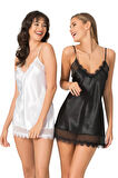 Arias Closet Siyah Kısa Saten Gecelik OZN-12782