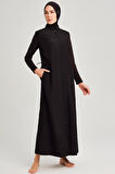 Haşema Tam Boy Siyah Jileli 4 Parça Tam Tesettür Mayo Takımı 6021