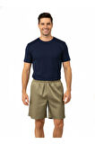 Oppland Erkek Saten Kumaş Şort Düz Renk Beli Lastikli Cepsiz Rahat Kesim Hafif Kumaş
