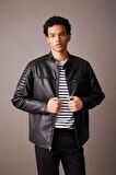 A0547 Su İtici Slim Fit Dik Yaka Suni Deri Mont