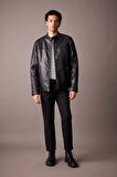 A0547 Su İtici Slim Fit Dik Yaka Suni Deri Mont