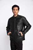 A0547 Su İtici Slim Fit Dik Yaka Suni Deri Mont