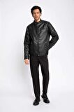 A0547 Su İtici Slim Fit Dik Yaka Suni Deri Mont