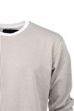Erkek Mevsimlik Doğal Pamuklu Sweatshirt Bisiklet Yaka Çizgili Rahat Kesim Tam Kalıp