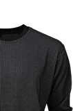 Erkek Mevsimlik Doğal Pamuklu Sweatshirt Bisiklet Yaka Çizgili Rahat Kesim Tam Kalıp
