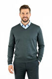Oppland Erkek Uzun Kollu V Yakalı Düz Renk Klasik Model Rahat Kesim ince Yünlü Dokuma Kazak