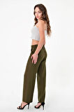 Kadın Haki Bel Lastikli Palazzo Pantolon