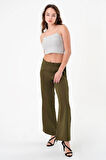 Kadın Haki Bel Lastikli Palazzo Pantolon