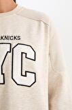 DeFactoFit NBA New York Knicks Oversize Geniş Kalıp Bisiklet Yaka Kalın Sweatshirt D2429AX24AUER123