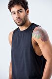 Erkek Siyah Askılı Bisiklet Yaka Sıfır Kol Casual Fitness Tişört Kolsuz Spor Atleti