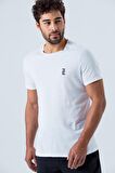 Erkek Beyaz %100 Pamuklu Bisiklet Yaka Kısa Kol Rahat Kesim Casual Spor T-shirt - Tişört