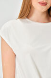 P-004933 - Kadın Basic Önden Bağlamalı Kısa Kollu Örme T-Shirt - EKRU