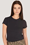 P-004953 - Kadın Sıfır Yaka Kısa Kollu Örme T-shirt - KOYU LACİVERT