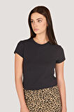 P-004953 - Kadın Sıfır Yaka Kısa Kollu Örme T-shirt - KOYU LACİVERT