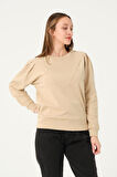 P-004955 - Kadın Pamuklu Uzun Kollu Sweatshirt - BEJ