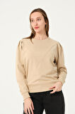 P-004955 - Kadın Pamuklu Uzun Kollu Sweatshirt - BEJ