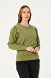 P-004955 - Kadın Pamuklu Uzun Kollu Sweatshirt - YAĞ YEŞİLİ