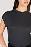 P-004932 - Kadın Kısa Kollu Yüksek Yaka Örme T-Shirt - LACİVERT