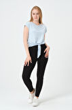 P-004933 - Kadın Basic Önden Bağlamalı Kısa Kollu Örme T-Shirt - AÇIK MAVİ