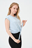 P-004933 - Kadın Basic Önden Bağlamalı Kısa Kollu Örme T-Shirt - AÇIK MAVİ