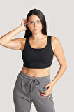 P-004985 - Kadın Fitilli  Süper Crop Örme Atlet - SİYAH