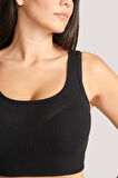 P-004985 - Kadın Fitilli  Süper Crop Örme Atlet - SİYAH